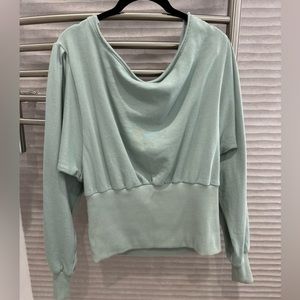 Venus Teal Off the Shoulder Banded Sweatshirt